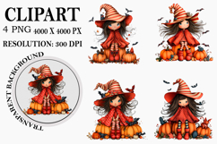 Whimsical Halloween Girl Clipart Watercolor PNG Product Image 1