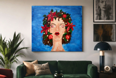 Women with flowers in the hair print wall art of painting Sl Product Image 4