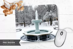 Snowy Park with Frozen Fountain Mouse Pad PNG Product Image 1