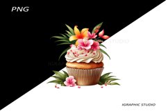 Tropical Floral Cupcake Clipart, Product Image 1