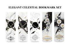 Elegant Celestial Bookmark Set,White Black Gold Moon Bookmar Product Image 4