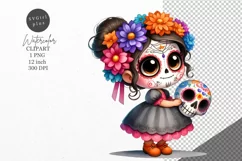 Halloween clipart, Sugar skull, Girl sugar skull, Product Image 1