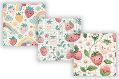 Kawaii Strawberry Gingham Digital Paper, Seamless Cute Fruit Product Image 4
