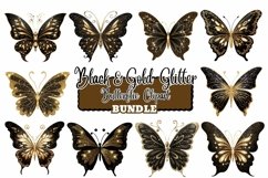 Black and Gold Glitter Butterflies Clipart Product Image 1