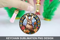 Bunny Round Keychain, Bunny Flowers Keychain Design Product Image 1