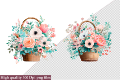 Watercolor Flower Basket Clipart, Flower Basket PNG Product Image 1