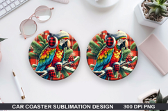 Tropical Bird Car Coaster Sublimation| Christmas Coaster PNG Product Image 1