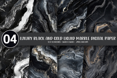 Luxury Black and Gold Liquid Marble Digital Paper Product Image 1