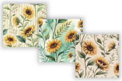 Watercolor Sunflower Seamless Pattern Bundle, Yellow Floral Product Image 4