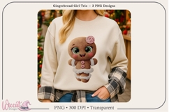 Gingerbread Girl Trio PNG Bundle | 3 Sublimation Designs Product Image 5
