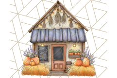 Fall Town Building Clipart PNG, Autumn Home Decor Scenes Product Image 4