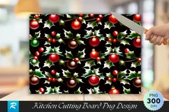 Holly & Berries Dark Wood Cutting Board PNG Design Product Image 1