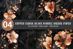 Copper Floral Black Marble Digital Paper Product Image 1