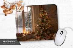 Cozy Rustic Christmas Tree with Snow Outside Mouse Pad PNG Product Image 1