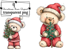 Whimsical Christmas Teddy Bear Clipart Watercolor PNG Product Image 1