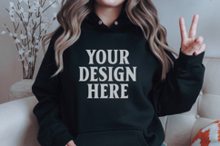 Black Gildan 18500 Hoodie Mockup, G18000 Hoodie Model mockup Product Image 1
