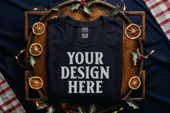 Gildan 5000 Black Folded Christmas Mockup, G5000 mockup Product Image 1