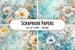 4 Blue Floral Shabby Chic Backgrounds Scrapbook papers