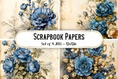 4 Blue Vintage Rose Paper Backgrounds Scrapbook papers