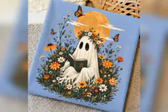 Cozy Ghost Reading PNG, Floral Halloween Book Lover Design Product Image 2