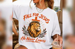 Fall for Jesus Lion PNG, He Never Leaves Christian Autumn Product Image 2