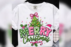 Merry Christmas PNG, Pink Green Christmas Tree PNG, Coquette Product Image 3