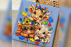 Autism Highland Cow PNG, Puzzle Piece Cow Design Product Image 3