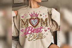 Best Mom Ever PNG, Leopard Rhinestone Mom Design, Pink Glam Product Image 3