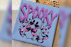 Spooky Ghost Halloween PNG, Pink Bow Ghost Shirt Design Product Image 4