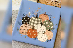 Boho Fall Pumpkins PNG, Neutral Gingham Floral Pumpkin png Product Image 3