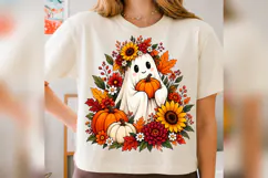 Cute Fall Ghost Pumpkin Sunflower PNG, Autumn Floral Hallowe Product Image 3