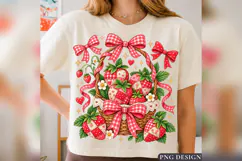 Strawberry Basket PNG, Gingham Bow Berry Design, Cottagecore Product Image 2