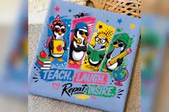 Teacher Penguins Back to School PNG, Teach Laugh Repeat Product Image 3