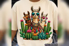 Llama Cactus PNG, Colorful Boho Alpaca Design, Western Deser Product Image 1