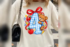 4th Grade Teddy Bear PNG, Back to School Apple Pencil Bow Product Image 2