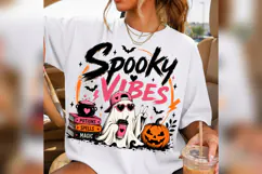Spooky Vibes Ghost Halloween PNG, Pink Pumpkin Witchy Shirt Product Image 3