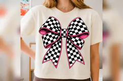 Checkered Bow PNG, Pink Coquette Bow Design, Black White Product Image 4