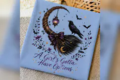 A Girls Gotta Have Options PNG, Witch Broom Raven Halloween Product Image 2