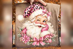 Pink Leopard Santa PNG, Coquette Christmas Santa, Girly Product Image 2