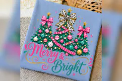 Merry and Bright PNG, Pink Bow Christmas Tree Design, Leopar Product Image 3