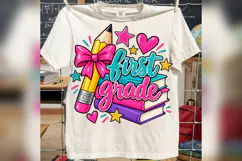 First Grade PNG, Cute Pencil Bow School Design Product Image 2