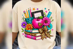 Preppy Teacher PNG, Pink Apple Leopard Bow, Back to School Product Image 5