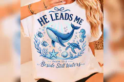 He Leads Me PNG, Psalm 23:2 Christian Ocean Design, Beside Product Image 3