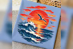 Ocean Sunset PNG, Beach Wave Design, Seagull Coastal Summer Product Image 2