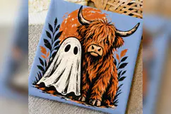 Halloween Highland Cow PNG, Cute Ghost Autumn Cow Design, Product Image 3