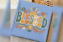 Blessed Retro Floral Christian PNG, Boho Faith Shirt Design, Product Image 1