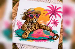 Tropical Leopard PNG, Surfing Leopard Summer Design, Beach Product Image 3