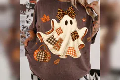 Patchwork Ghost PNG, Leopard Bow Halloween Ghost, Gingham Product Image 3