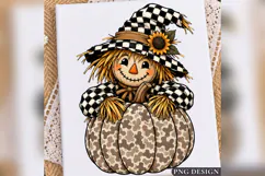 Fall Scarecrow PNG, Buffalo Plaid Pumpkin Design,Cute Autumn Product Image 5