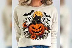 Black Cat Halloween PNG, Jack O Lantern Ghost Skull Design Product Image 3